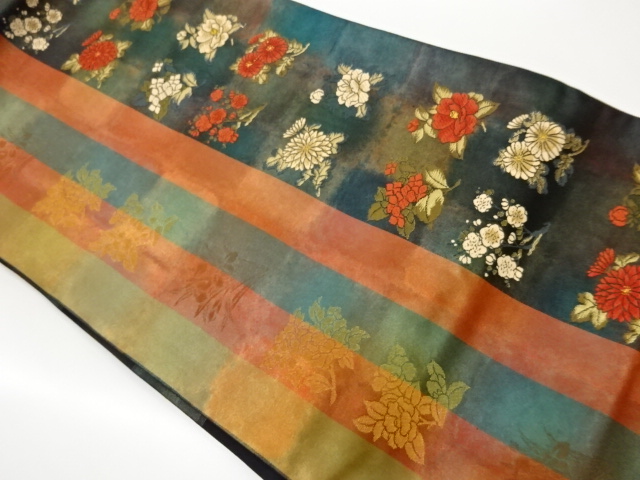 JAPANESE NAGOYA OBI / WOVEN UME & KIKU